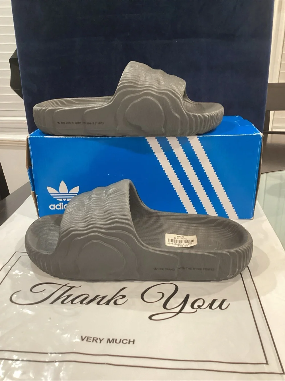 Adidas Adilette 22 Grey Slides Men’s Size 8 HP6522 NIB